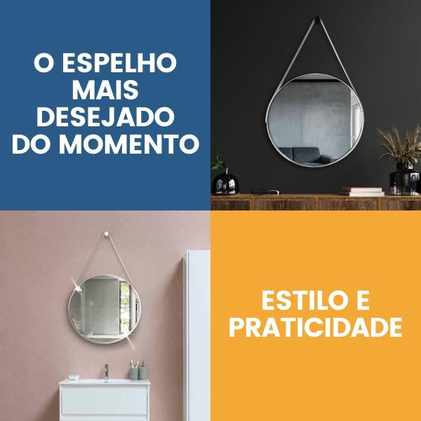 Espelho Adnet Redondo 50cm com Alça e Suporte para Sala Hall Lavabo Banheiro Quarto - Outlet Dos Espelhos Imagem de Espelho Adnet Redondo 50cm com Alça e Suporte para Sala Hall Lavabo Banheiro Quarto