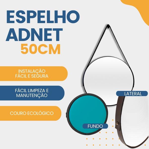 Imagem de Espelho Adnet Redondo 50cm com Alça e Suporte para Sala Hall Lavabo Banheiro Quarto