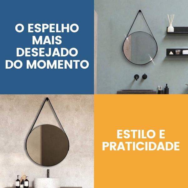 Espelho Adnet Redondo 50cm com Alça e Suporte para Sala Hall Lavabo Banheiro Quarto - Outlet Dos Espelhos Imagem de Espelho Adnet Redondo 50cm com Alça e Suporte para Sala Hall Lavabo Banheiro Quarto