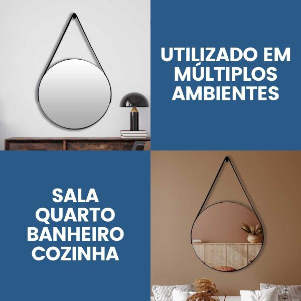 Espelho Adnet Redondo 50cm com Alça e Suporte para Sala Hall Lavabo Banheiro Quarto - Outlet Dos Espelhos Imagem de Espelho Adnet Redondo 50cm com Alça e Suporte para Sala Hall Lavabo Banheiro Quarto