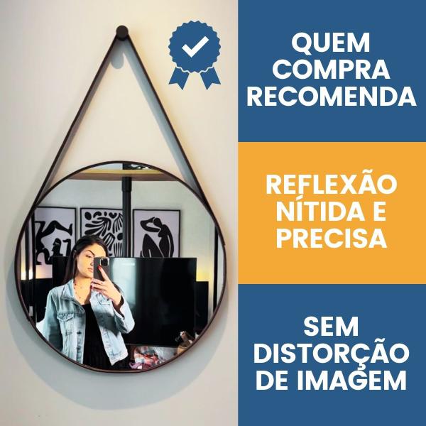 Espelho Adnet Redondo 50cm com Alça e Suporte para Sala Hall Lavabo Banheiro Quarto - Outlet Dos Espelhos Imagem de Espelho Adnet Redondo 50cm com Alça e Suporte para Sala Hall Lavabo Banheiro Quarto
