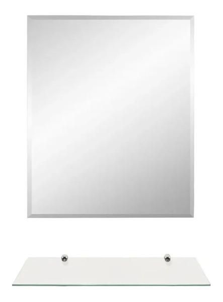 Espelho banheiro lapidado Bisotê 50x60cm + prateleira de vidro - Woodglass Imagem de Espelho banheiro lapidado Bisotê 50x60cm + prateleira de vidro