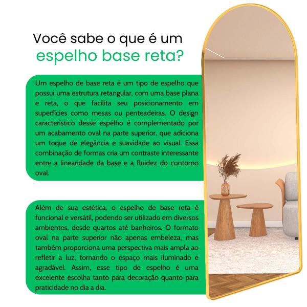 Imagem de  Espelho Base Reta Corpo Inteiro 150x60 Com Suporte de Chão Moldura Alumínio Quarto Sala Decorativo