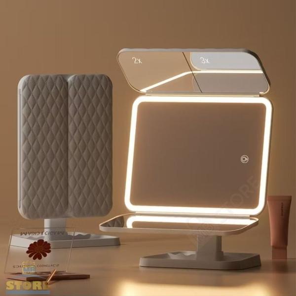 Espelho de Mesa Triplo Recarregável LED Linear Aumento 2 e 3 X ZOOM - MD IMPORTADOS