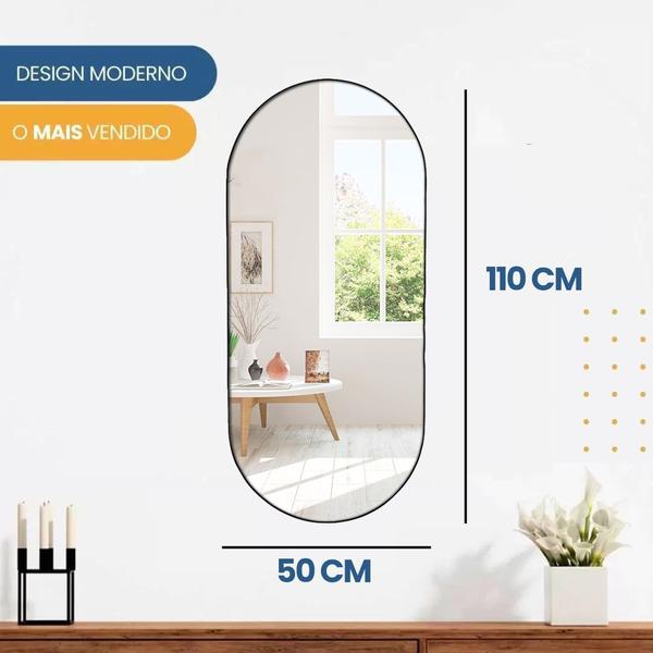 Imagem de Espelho de Parede Decorativo Modelo Oval 50x110cm para Quarto Sala Escritório