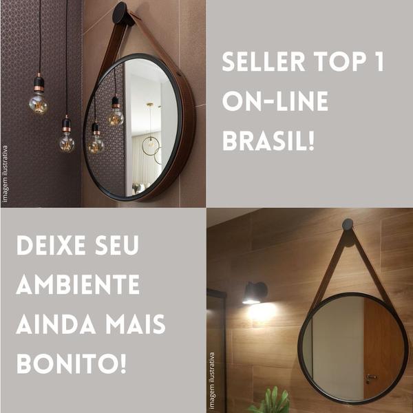 Imagem de Espelho Decoração De Parede Alça Em Couro 60cm C/ Suporte