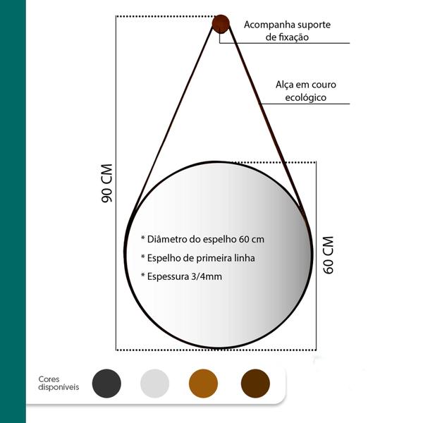 Espelho Decoração Suspenso Alça Em Couro 60cm C/ Suporte - VSA VENDAS Imagem de Espelho Decoração Suspenso Alça Em Couro 60cm C/ Suporte