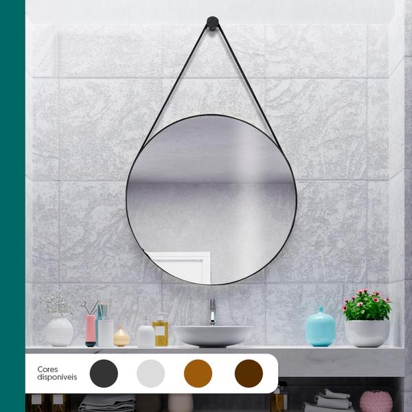 Espelho Decoração Suspenso Alça Em Couro 60cm C/ Suporte - VSA VENDAS Imagem de Espelho Decoração Suspenso Alça Em Couro 60cm C/ Suporte
