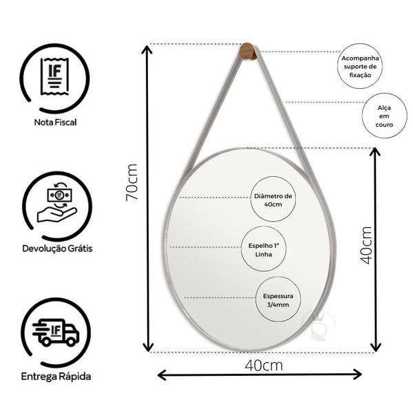 Espelho Decoração Suspenso Antigo 40cm + Pino Suporte - Rei dos Vidros Imagem de Espelho Decoração Suspenso Antigo 40cm + Pino Suporte