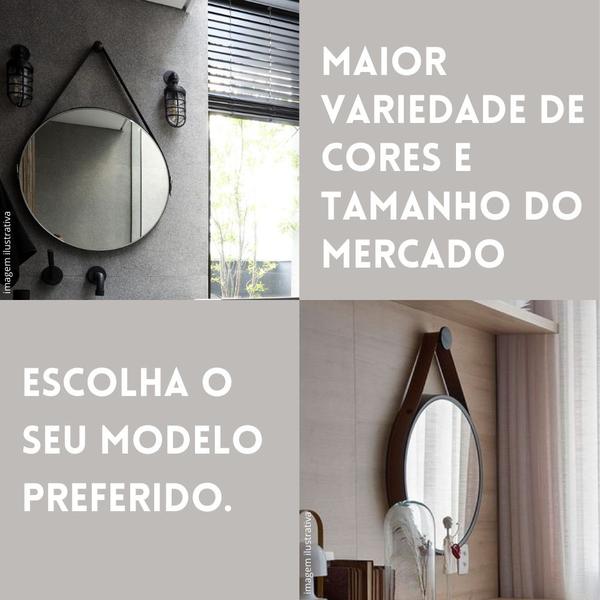 Imagem de Espelho Decorativo Escritório Alça Em Couro 40cm + Suporte