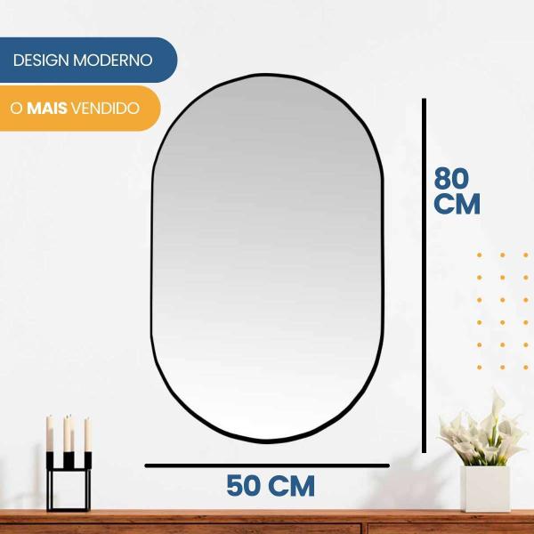 Imagem de Espelho Decorativo Modelo Cápsula Formato Ovalado 50x80cm para Sala Lavabo Quarto