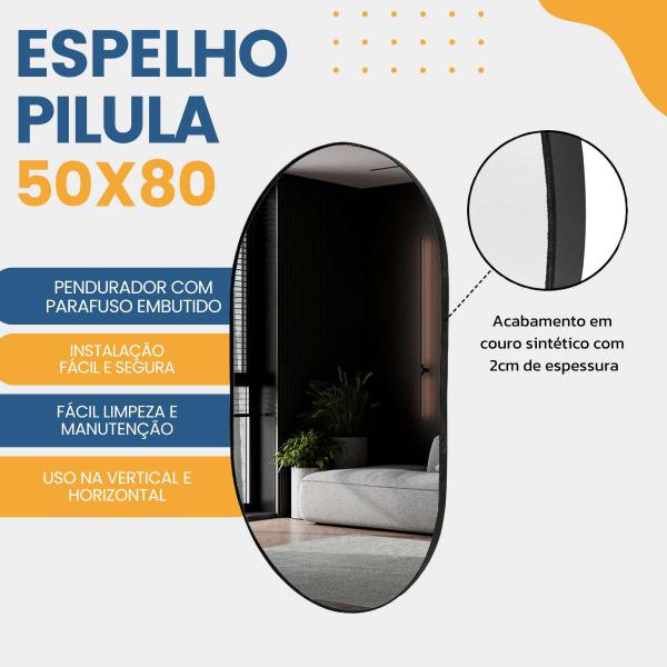 Imagem de Espelho Decorativo Modelo Cápsula Formato Ovalado 50x80cm para Sala Lavabo Quarto