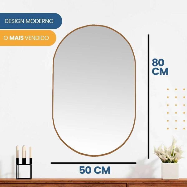 Imagem de Espelho Decorativo Modelo Pílula 50x80cm para Banheiro, Sala, Escritório, Cozinha, Hall Caramelo