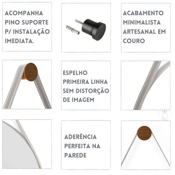 Espelho Grande De Mesa Alça Em Couro 60cm C/ Suporte - Rei dos Vidros Imagem de Espelho Grande De Mesa Alça Em Couro 60cm C/ Suporte