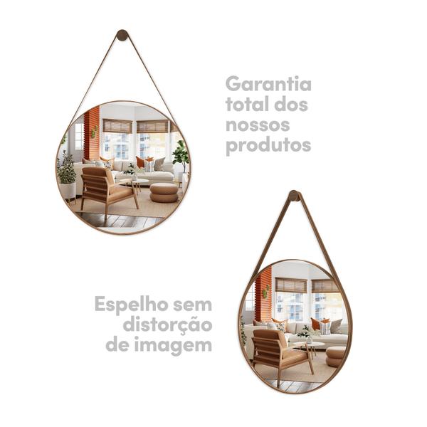 Imagem de Espelho Grande Decorativo Redondo de Parede 60cm Adnet Suspenso com Alça de material ecológico 3cm Acabamento Premium