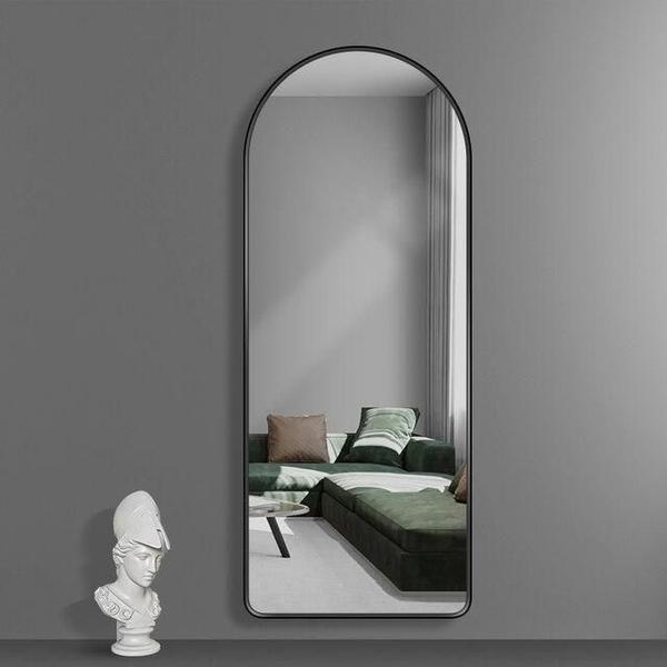 Imagem de Espelho Grande Oval Arco Base Reta Corpo Inteiro 150x60 Moldura em Metal