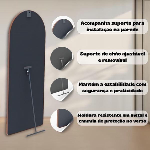 Imagem de Espelho Grande Oval com Suporte de Chão Base Reta 170x70 Corpo Inteiro Moldura de metal