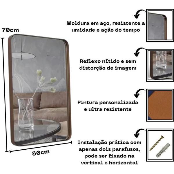 Imagem de Espelho Grande Retangular 70x50 Decorativo com Moldura em Metal