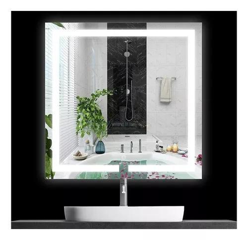 Espelho Jateado 60x60cm Quadrado com LED e Touch Screen - Organic Glass Imagem de Espelho Jateado 60x60cm Quadrado com LED e Touch Screen
