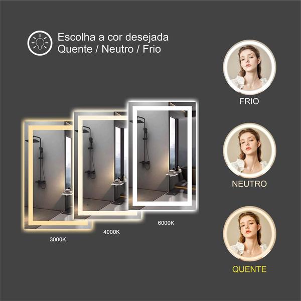 Espelho Jateado 60x60cm Quadrado com LED e Touch Screen - Organic Glass Imagem de Espelho Jateado 60x60cm Quadrado com LED e Touch Screen