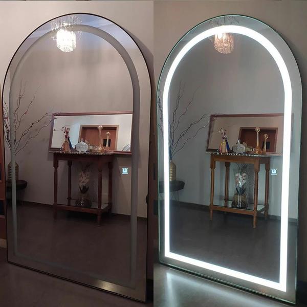 Espelho jateado arco grande iluminado com led frio touch 150x60cm - Woodglass Imagem de Espelho jateado arco grande iluminado com led frio touch 150x60cm