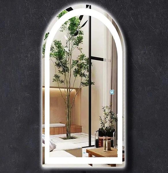 Espelho jateado arco grande iluminado com led frio touch 150x60cm - Woodglass Imagem de Espelho jateado arco grande iluminado com led frio touch 150x60cm