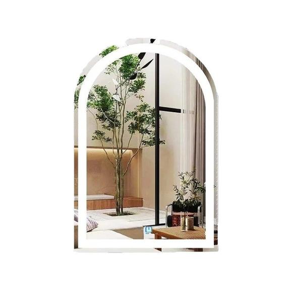 Espelho jateado arco grande iluminado com led frio touch 150x60cm - Woodglass Imagem de Espelho jateado arco grande iluminado com led frio touch 150x60cm