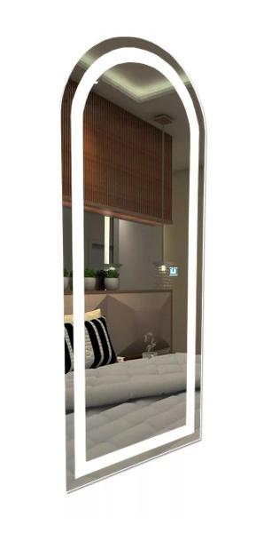 Espelho jateado arco grande iluminado com led frio touch 150x60cm - Woodglass Imagem de Espelho jateado arco grande iluminado com led frio touch 150x60cm