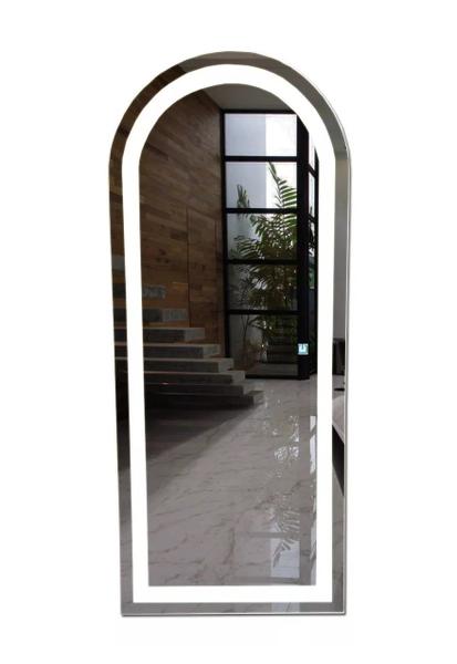 Espelho jateado arco grande iluminado com led frio touch 150x60cm - Woodglass Imagem de Espelho jateado arco grande iluminado com led frio touch 150x60cm