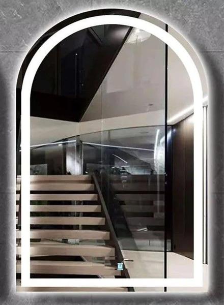 Espelho jateado arco grande iluminado com led frio touch 150x60cm - Woodglass Imagem de Espelho jateado arco grande iluminado com led frio touch 150x60cm