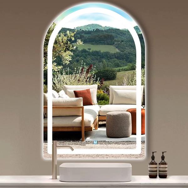 Espelho jateado arco grande iluminado com led frio touch 150x60cm - Woodglass Imagem de Espelho jateado arco grande iluminado com led frio touch 150x60cm