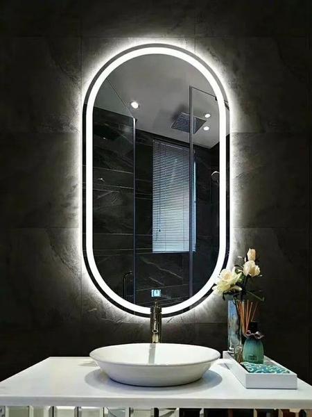 Imagem de Espelho jateado oval iluminado com led frio touch 100x70cm