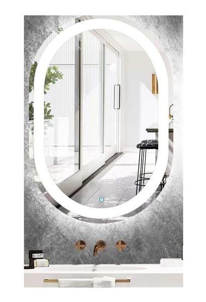 Espelho jateado oval iluminado com led frio touch 80x60cm - Woodglass Imagem de Espelho jateado oval iluminado com led frio touch 80x60cm