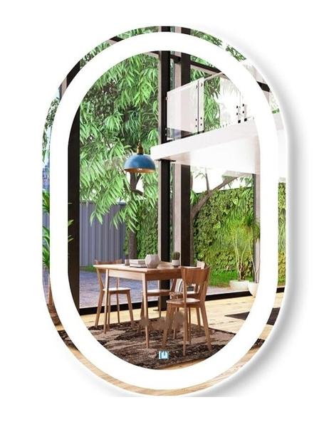 Espelho jateado oval iluminado com led frio touch 80x60cm - Woodglass Imagem de Espelho jateado oval iluminado com led frio touch 80x60cm