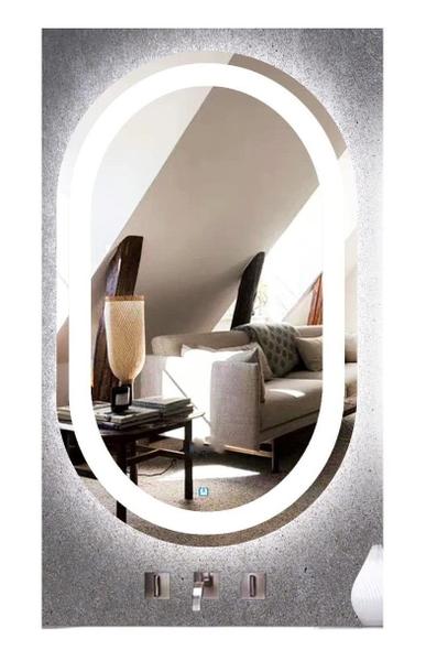 Espelho jateado oval iluminado com led frio touch 80x60cm - Woodglass Imagem de Espelho jateado oval iluminado com led frio touch 80x60cm
