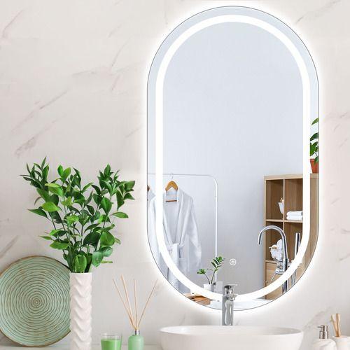 Espelho jateado oval iluminado com led frio touch 80x60cm - Woodglass Imagem de Espelho jateado oval iluminado com led frio touch 80x60cm