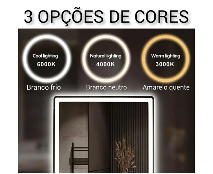 Imagem de Espelho led embutido com 3 cores de led 4000k e 6500 k com touch 1,00x0,70