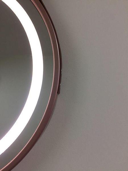 Imagem de Espelho Led Redondo Com Alça de Couro Adnet  Rose 45cm - FAP