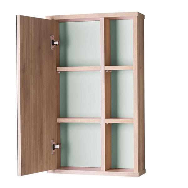 Espelho Milano para Banheiro com Armário Carvalho e Verde Menta - 69 x 42cm - Mercado das Prateleiras Imagem de Espelho Milano para Banheiro com Armário Carvalho e Verde Menta - 69 x 42cm