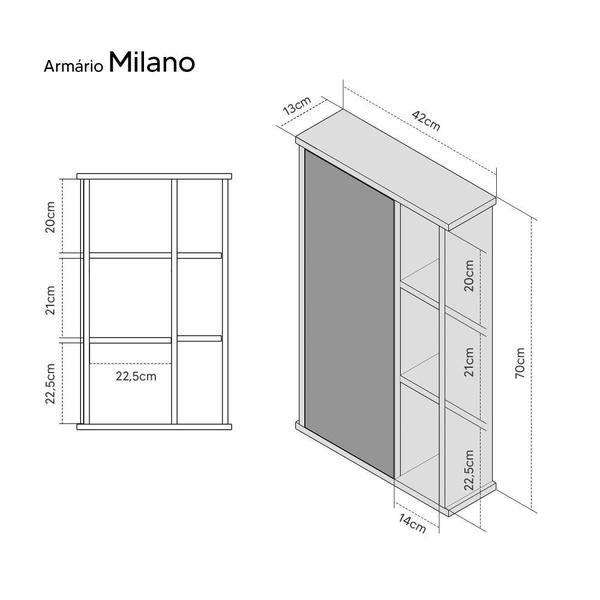 Espelho Milano para Banheiro com Armário Carvalho e Verde Menta - 69 x 42cm - Mercado das Prateleiras Imagem de Espelho Milano para Banheiro com Armário Carvalho e Verde Menta - 69 x 42cm