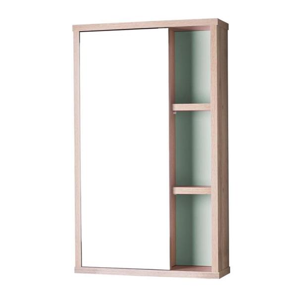 Espelho Milano para Banheiro com Armário Carvalho e Verde Menta - 69 x 42cm - Mercado das Prateleiras Imagem de Espelho Milano para Banheiro com Armário Carvalho e Verde Menta - 69 x 42cm