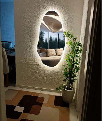 Espelho Orgânico Com Led 115cm x 60cm E05 Lançamento Quarto Sala Hall Banheiro Salão Branco Quente 3000k,220V - Cubas e Gabinetes Imagem de Espelho Orgânico Com Led 115cm x 60cm E05 Lançamento Quarto Sala Hall Banheiro Salão Branco Quente 3000k,220V