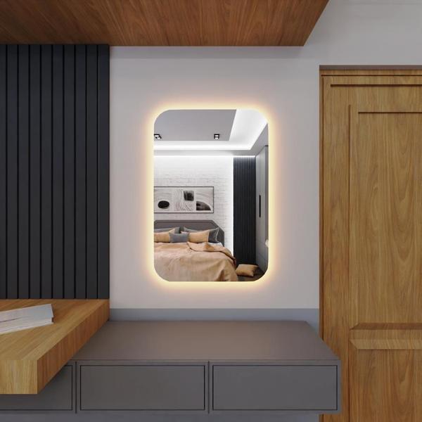 Espelho organico de luxo pinterest 90x60 e14 incolor led branco quente 110v - CUBAS E GABINETES Imagem de Espelho organico de luxo pinterest 90x60 e14 incolor led branco quente 110v