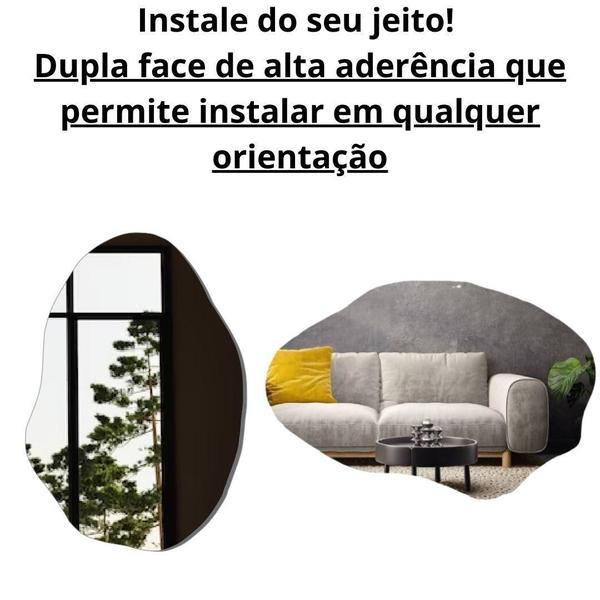 Imagem de Espelho Orgânico Grande Decoração Adesivo 90x60 p/ Sala Banheiro Quarto