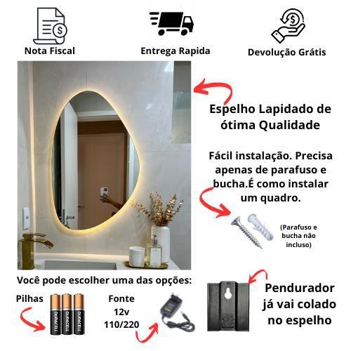 Espelho Orgânico Lapidado com LED 70x45cm com Led À PILHA ou FONTE - Decora Loja Imagem de Espelho Orgânico Lapidado com LED 70x45cm com Led À PILHA ou FONTE