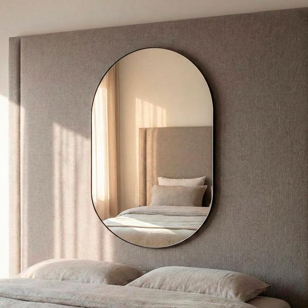 Espelho Orgânico Moderno Sala Quarto Banheiro Lavabo 64x44cm em Couro 3cm - Mod. Pílula - ...