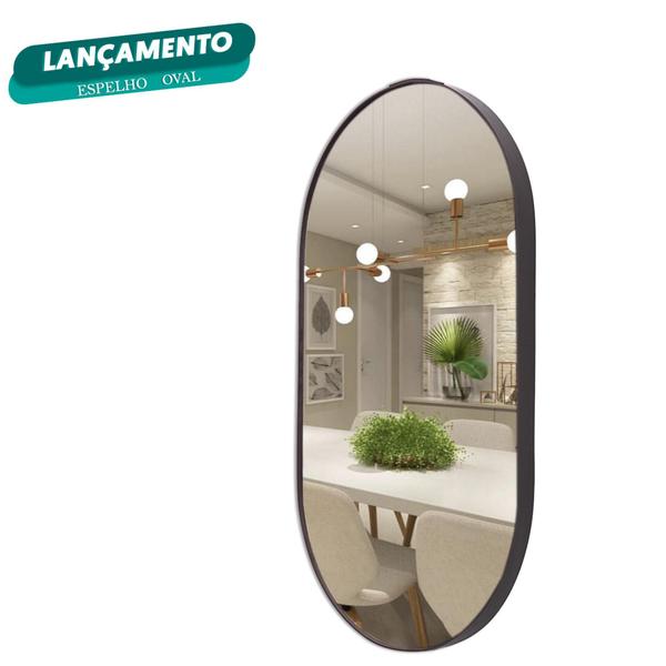 Espelho Oval 76x43cm banheiro Moderno Moldura Couro - VSA Imagem de Espelho Oval 76x43cm banheiro Moderno Moldura Couro