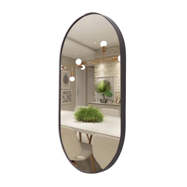 Espelho Oval 76x43cm banheiro Moderno Moldura Couro - VSA Imagem de Espelho Oval 76x43cm banheiro Moderno Moldura Couro