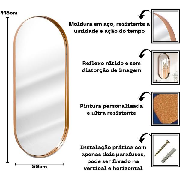 Imagem de Espelho Oval Grande 115x60 Decorativo Corpo Inteiro com Moldura em Metal