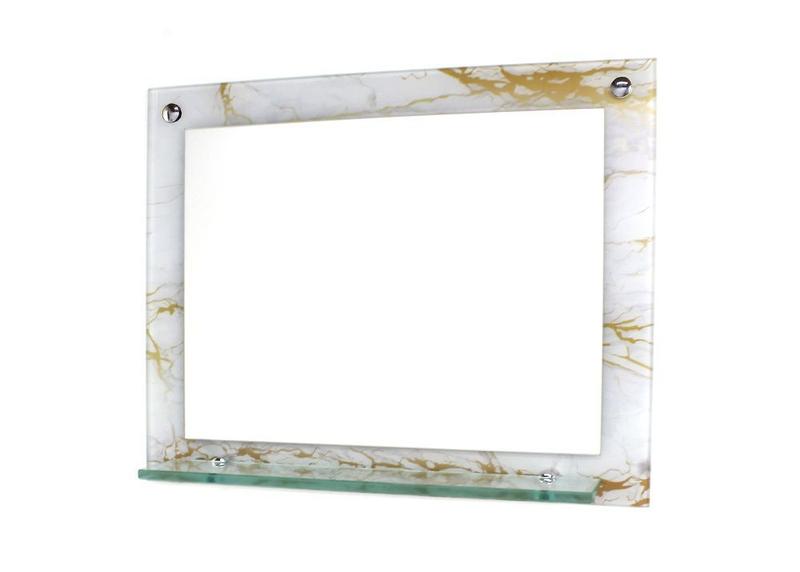 Espelho para banheiro com prateleira 50cm x 40cm mármore branco dourado - CUBAS E GABINETES Imagem de Espelho para banheiro com prateleira 50cm x 40cm mármore branco dourado